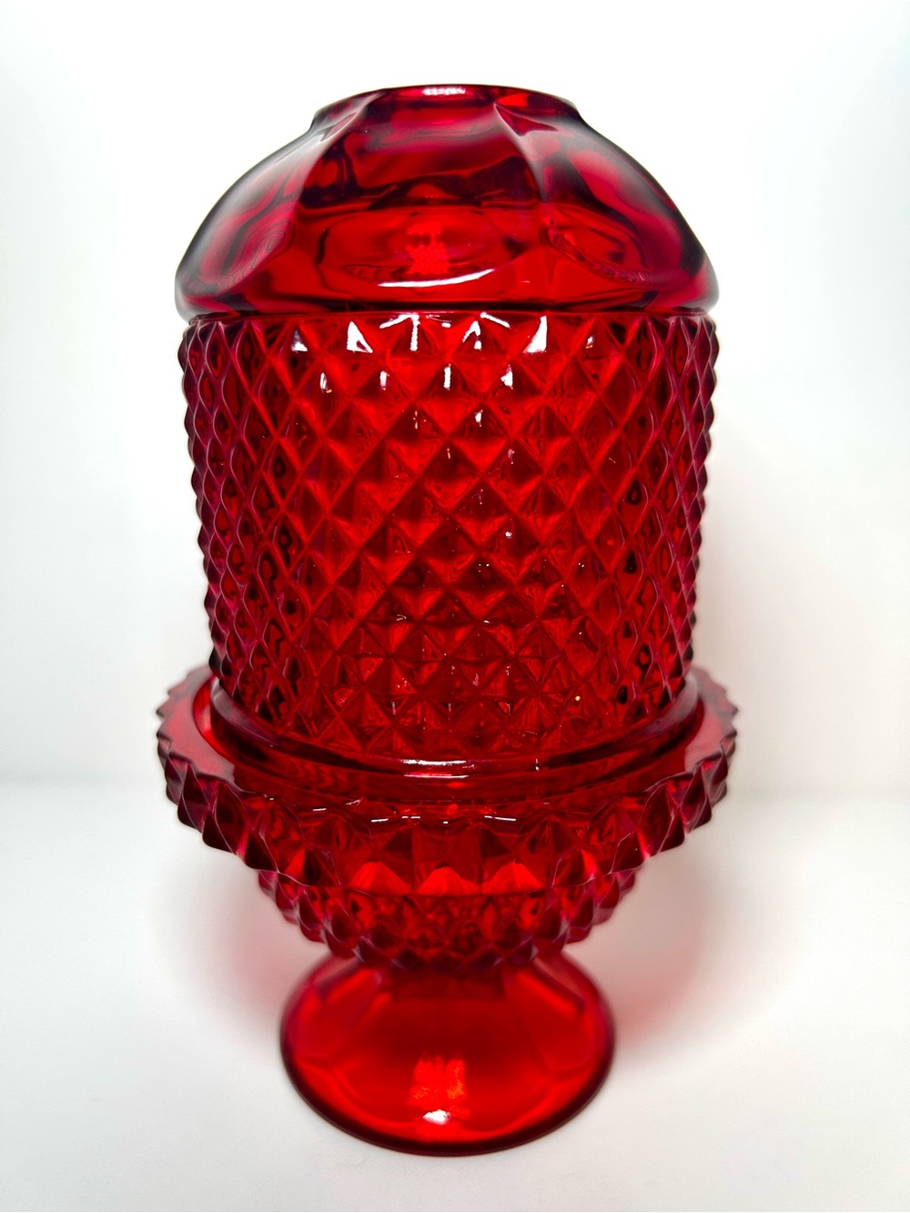 Vintage Viking Glass Ruby Red Diamond Point Fairy Lamp